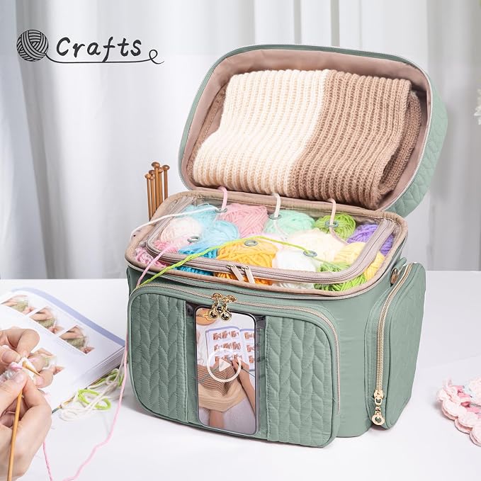 MYBAGZING Crochet Bag Organizer - Yarn Bags for Crocheting - Crochet Storage Bag with Pockets for Crochet Hooks, Crochet Accessories - Yarn Organizers - Yarn Holders for Crocheting - Knitting Bags