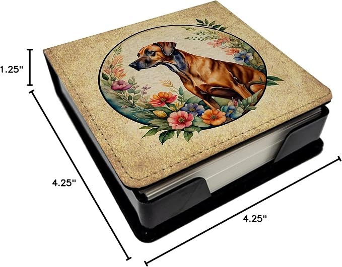 Caroline's Treasures Rhodesian Ridgeback and Flowers PU Leather Note Paper Holder with Artist-Designed Cover, Desk Accessory, Office Gift
