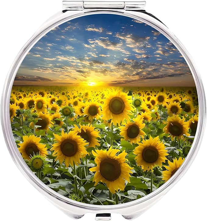 Small Pill Box 3 Detachable Compartments Pill Case with Mirror 2.4inches Pocket Round Medicine Organizer, Mini Portable Pill Organizer for Pocket Purse& Travel Convenience-Sunflower