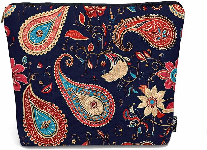 Makeup Bag For Purse Paisley Floral, Ethnic Tribal Floral Paisley Boho Cosmetic Bags For Women With Zipper Travel Toiletry Pouch Makeup Bags Makeup Organizers Purse For Toiletries Cosmetics