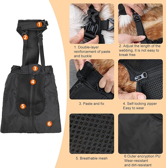 Drag Bag for Paralyzed Pets, Indoor Dog Wheelchair Alternative for Disabled Back Rear Legs Dog, Protects Chest and Limbs, Durable Nylon Breathable and Comfortable (M)