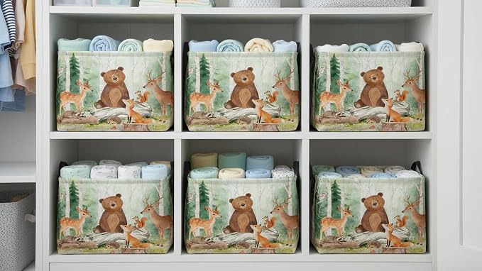 CLOCOR Rectangular Storage Bin,Waterproof Storage Bin,Gift Basket(Forest Animals)