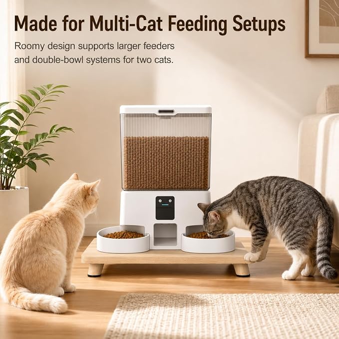 Solid Wood Elevated Cat Feeder Stand, Raised Bowl Holder for Automatic Cat Feeders, Large Double Bowls & Traditional Bowls, Ergonomic Raised Station Relieves Spine and Joint Pressure