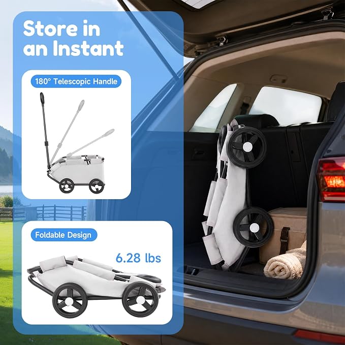 Mini Dog Strollers, 4 Wheel Foldable Dog Stroller, Portable Pet Carrier Dog Cart w/Side Storage Pocket Adjustable & 360° Rotatable Pull Rod for Small Pets Travel Shopping Walking (Grey)