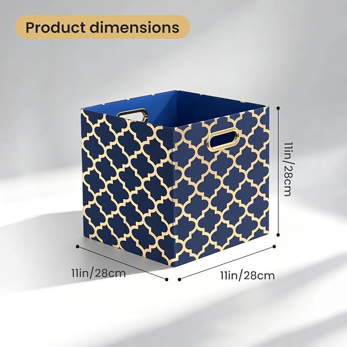 11x11x11 Storage Cube Bins, Collapsible Storage Bins Fabric Storage Cubes | Organizer Baskets Box Drawers for Shelves, Closet, Wardrobe, Bookshelf, Cabinet Blue/Gold Lantern, 4 Pack