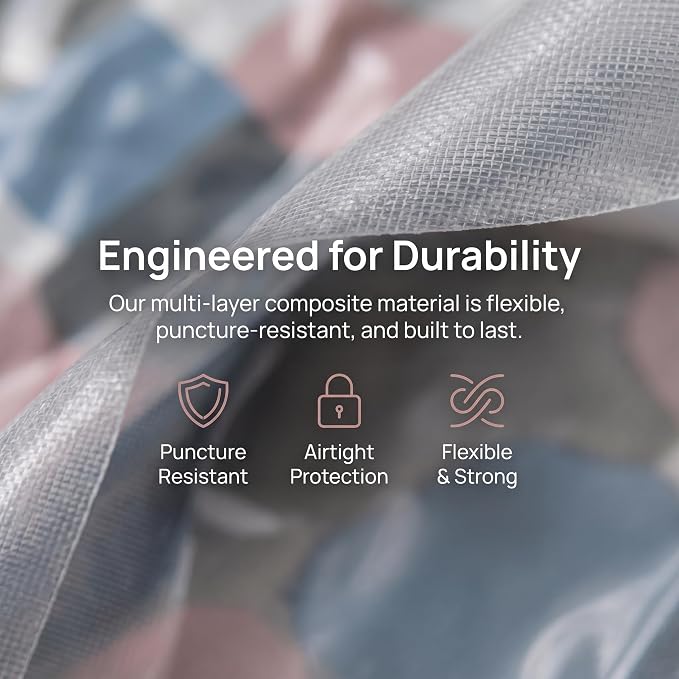 No‑pump Vacuum Storage Bags - 3-Sec Fast Compression, Heavy-Duty Travel Vacuum Bags Without Pump, Reusable Large Cube Vacuum Seal Bags, Press & Seal, Keeps Clothes Dry & Dust‑Free (L,4PCS)