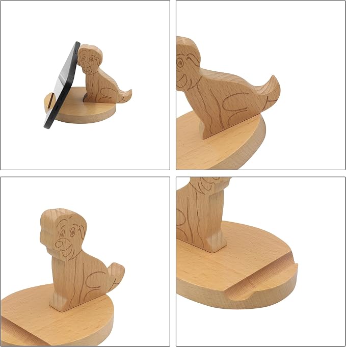 Cute Animal Cellphone Stand Holder Wooden Smartphone Desk Holder for Mobile Phones Cartoon Phone Stand Desk Ornament