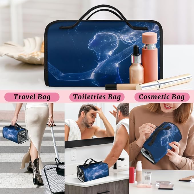 Ballerina Makeup Bag for Women Hanging Roll-Up Travel Organizer Toiletry Kit with 4 Removable Compartments, Art