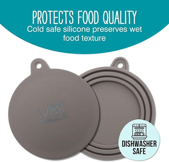 Messy Mutts Silicone Universal Can Cover, Fits 3 Can Sizes, Grey | Reusable Silicone Pet Food Can Cover, Fits Small, Medium, And Large Cans, Airtight And Dishwasher Safe