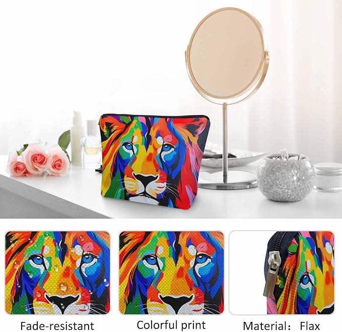 Makeup Bag For Purse Lion, African Animal Lion Face Colorful Cosmetic Bags For Women With Zipper Travel Toiletry Pouch Makeup Bags Makeup Organizers Purse For Toiletries Cosmetics