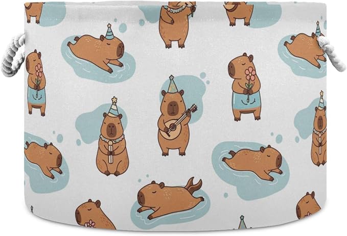 DOMIKING Large Storage Basket for Toys Brown Cute Capybara Storage Bin Box Kids Laundry Hamper for Home Decor Pet Toy Blankets Nursery
