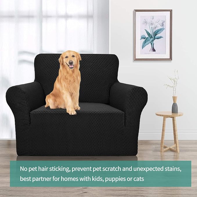 YEMYHOM Couch Cover Latest Jacquard Design High Stretch Sofa Chair Covers for Living Room, Pet Dog Cat Proof Armchair Slipcover Non Slip Magic Elastic Furniture Protector (Small, Black)