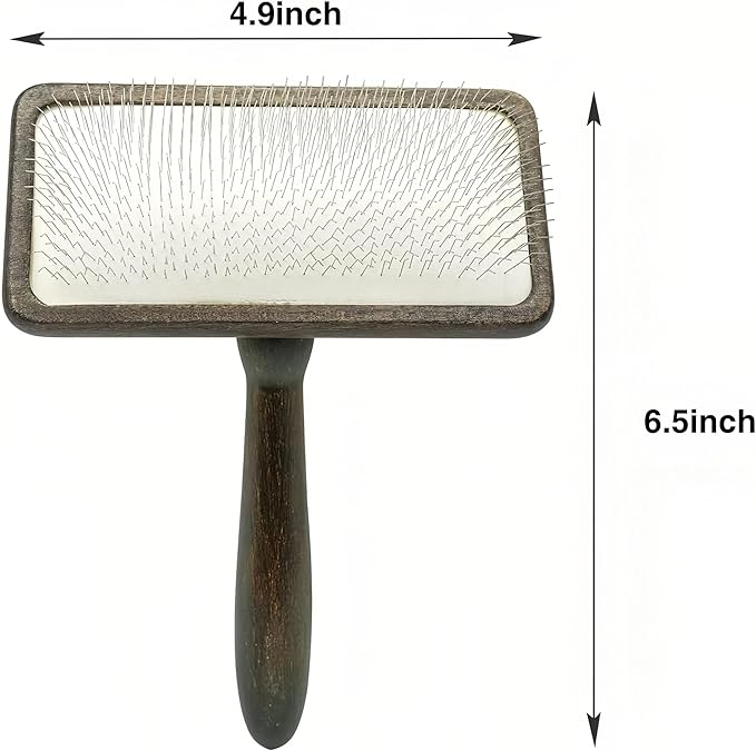 Dog Slicker Brush with Wooden Handle for Dogs & Cats, Doodle Brush for Goldendoodles, Poodles & Labradoodles, Removes Loose Hair, Mats, Tangles & Dirt, Grooming Brush for Thick Curly Coats