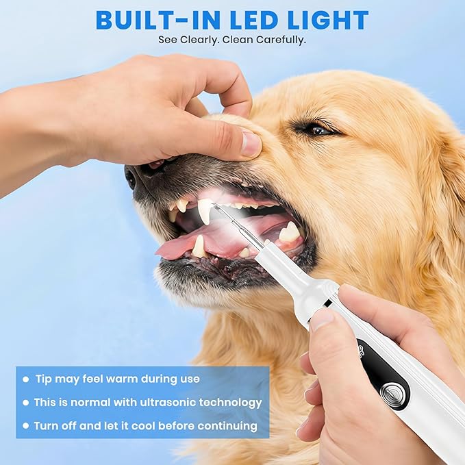 Dog Plaque Remover for Teeth,Pet Tooth Cleaner with LED Light,Cleaning Kit for Tartar and Stains,5 Adjustable Modes,Pet Teeth Cleaning kit,Suitable for Dogs and Cats (White)