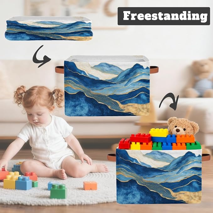 Pardick Storage Baskets Bin, Watercolor Abstract Mountain Collapsible Canvas Fabric Storage Bin Decorative Baskets Toy Organizer Rectangle Storage Boxes with handles for Home Shelves Nursery,Q-7