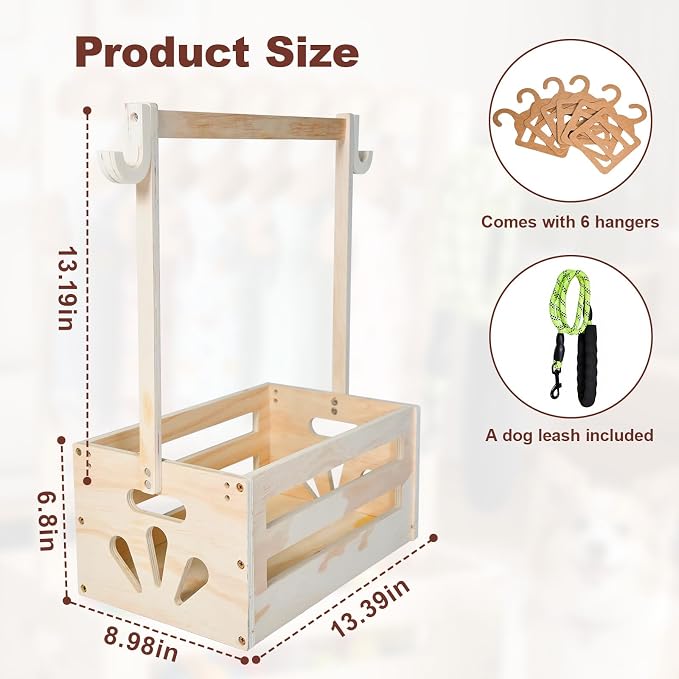 Dog Closet, Wooden Dog Clothes Closet with Hanging Rods and Leash | Pet Wardrobe Crate Box, Dog Clothing Rack, Pet Wardrobe Closet for Dog Cat Toys Clothes Organization Storage