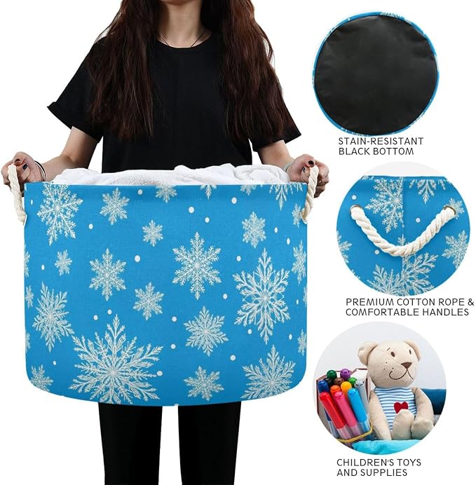 DOMIKING Large Storage Basket for Toys Snowflakes Christmas Blue Print Storage Bin Box Kids Laundry Hamper for Nursery Clothes Toys Books Home Decor