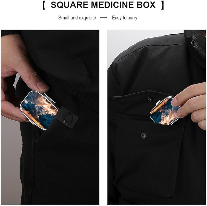 Magnificent Rainstorm Cloud Pill Box 2 Compartment Medicine Pill Case Portable Pill Organizer for Pocket Or Purse Decorative Metal Medicine Vitamin Organizer