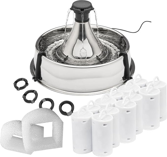 PetSafe Stainless Multi-Pet Fountain with Extra Filters Great for Multiple Pet Households Customizable Stream Options Scratch and Rust Resistant 128 Oz Water Capacity Fresh, Filtered Water