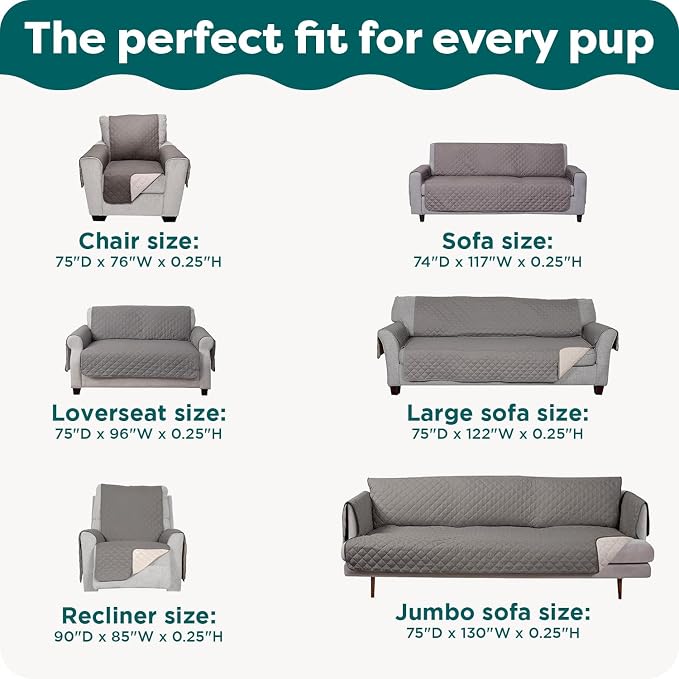 FurHaven Water-Resistant Sofa Cover for Dogs & Cats, Reversible Couch Protector with Secure Straps and Pinsonic Quilted Fabric, Machine Washable Couch Cover, XL Sofa, Gray Mist