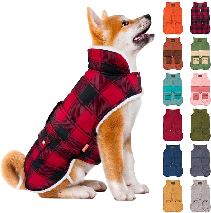 KYEESE Dog Coat Warm Pet Winter Puffer Coat with Leash Hole Thick Cat Clothes with Pocket Waterproof Dogs Jacket with Fleece Lined Windproof Dog Coats for Small Dogs Soft Pet Sweater for Cold Weather