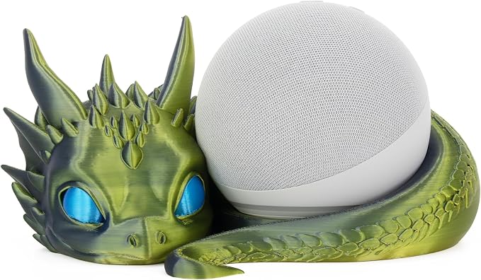 Dragon Stand for Echo Dot 4th/5th Gen, 3D Printed Dragon Amazon Echo Desktop Speakers, Holder for Echo Dot 5th Gen Echo Dot 4th Gen, Made in USA (Green Purple)
