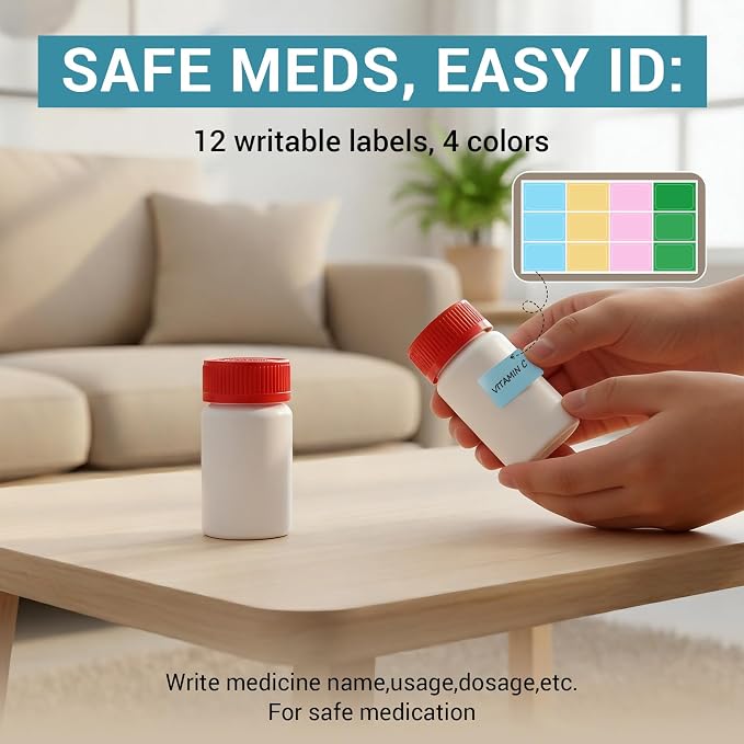 3.4oz Plastic Pill Bottles with Child Resistant Caps, Empty White HDPE Solid Containers with Labels, Reusable Supplement Bottles for Powder, Pills, Vitamins (8 Pack)