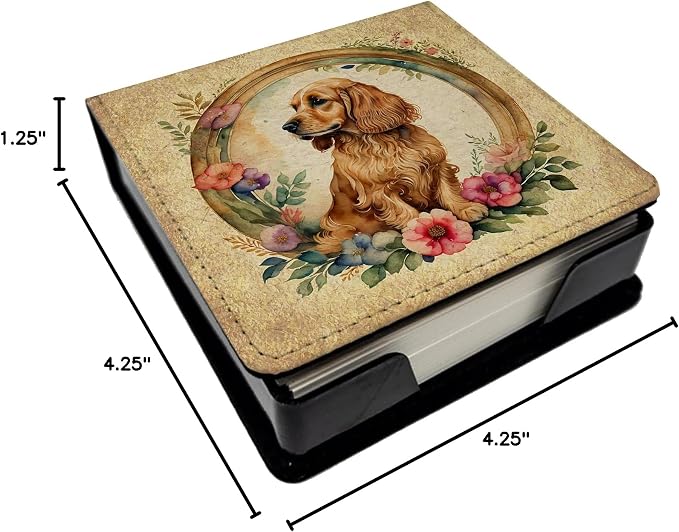 Caroline's Treasures English Cocker Spaniel and Flowers PU Leather Note Paper Holder with Artist-Designed Cover, Desk Accessory, Office Gift