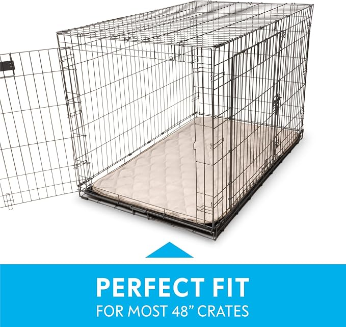 Paw Inspired Washable Padded Crate Mats for Dogs, Beige, 47x29 Inch | Fits 48-inch Kennels, Leakproof, Waterproof Bottom, Plush Dog Pad, Pet Bed