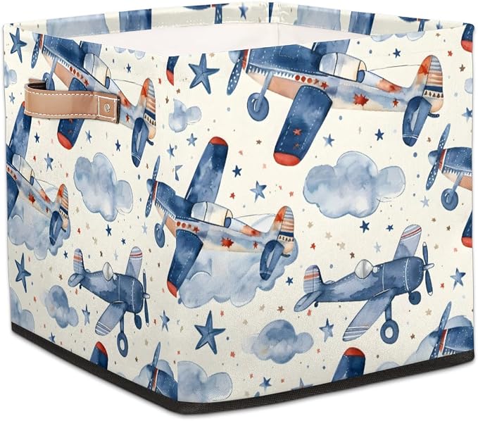 Airplane Cube Storage Bin, 13 Inch Collapsible Fabric Storage Cubes Bin, Aircraft Foldable Cube Baskets for Shelf, Closet, Organizer