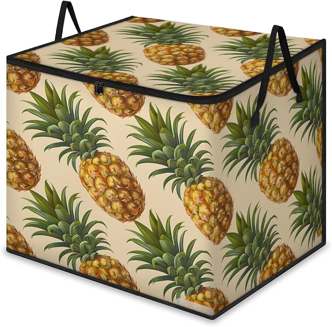 Pineapple Large Storage Bags, Fabric Bed Storage Containers, Foldable Closet Organizers for Blanket, Clothing, Comforter, Bedding, Fruit