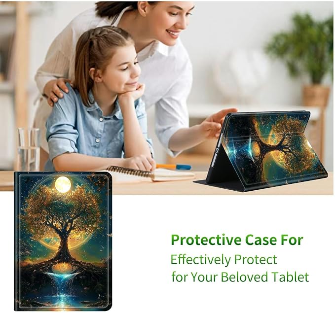 Case for Samsung Galaxy Tab A9+/A9 Plus 11" 2023 (SM-X210/X216/X218) | Slim Leather Smart Cover with Multi-Angle Anti-Slip Stand [Auto Wake/Sleep] Shell for Women Men - Moon Orange Tree