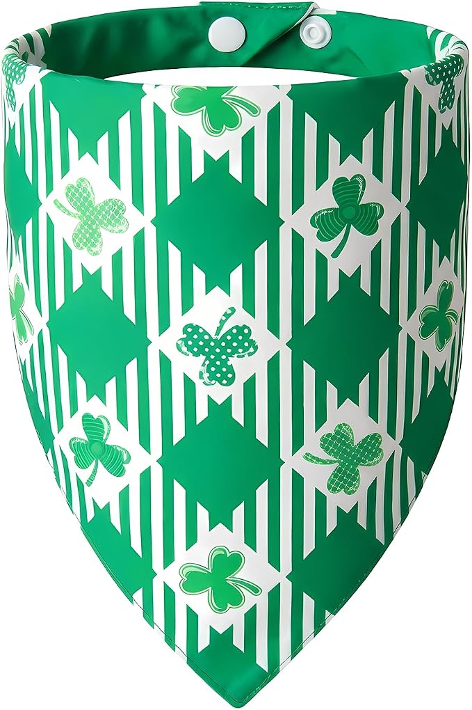 St Patricks Day Dog Bandanas Plaid Shamrock 3 Leaves - Pet Scarf with Adjustable Snap Button Cute Lucky Holiday Costumes for Irish Festivals, Small & Medium Breeds (5-30lbs)
