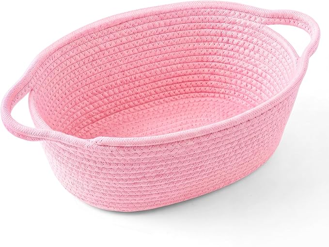 Baby Gift Basket Empty with Handle 13"x 8"x 5.5" | Woven Cotton Rope Basket for Gifts Empty Baby Shower Nursery Toy Storage Girls Living Room Bedroom Bathroom