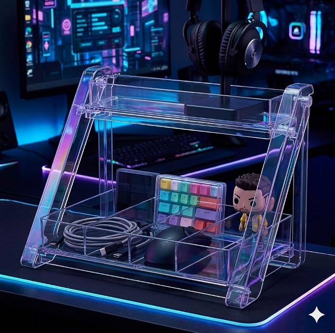 Clear 2-Tier Desktop Organizer with Drawers & Compartments