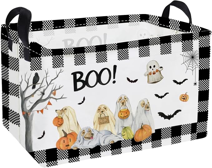 Essme Rectangular Dog Helloween Basket,Kids Storage Bins Organizer with Handles for Girls Room Decor, Gift Basket,Shelf Basket.(Dog Helloween)