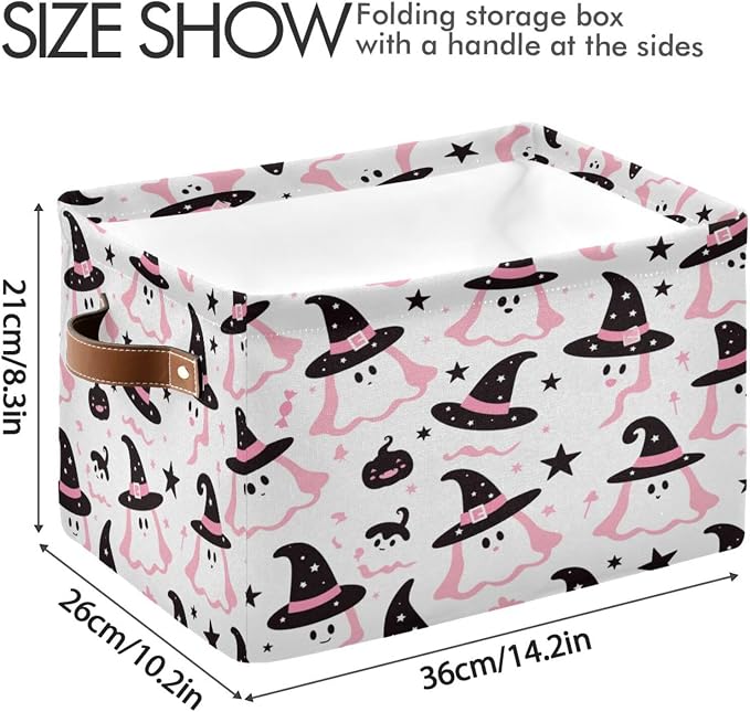Kigai Storage Basket, Fabric Collapsible Closet Organizer Bin | Halloween Boo Waterproof Foldable Canvas Basket with Handles for Shelves, Nursery, Closet, Bedroom & Bathroom