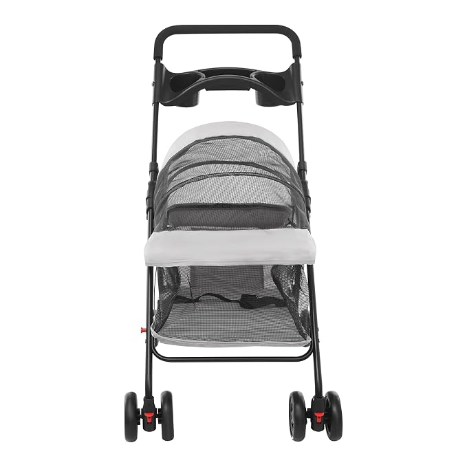 Foldable Pet Stroller Cart for Small Medium Dogs Cats, 40lbs Capacity Pet Travel Cart with 360° Swivel Front Wheels, Breathable Mesh Travel Pet Carrier with Cup Holder(Light Gray)