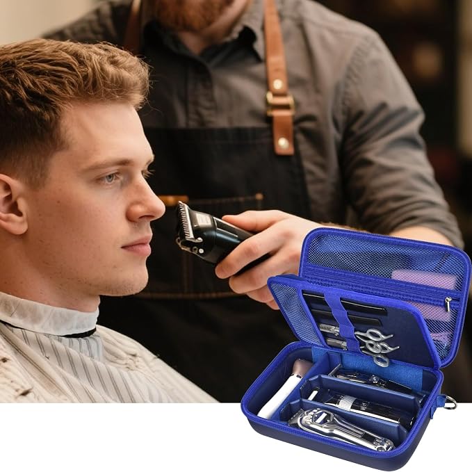 Barber Case for Hair Clippers, for Wahl, for Ufree and for Andis, Case Only | Trimmer Tools Storage Organizer, Easy-Clean PU Interior, for Barbers/Stylists/Pet Groomers, Travel/Home/Salon Use, Blue