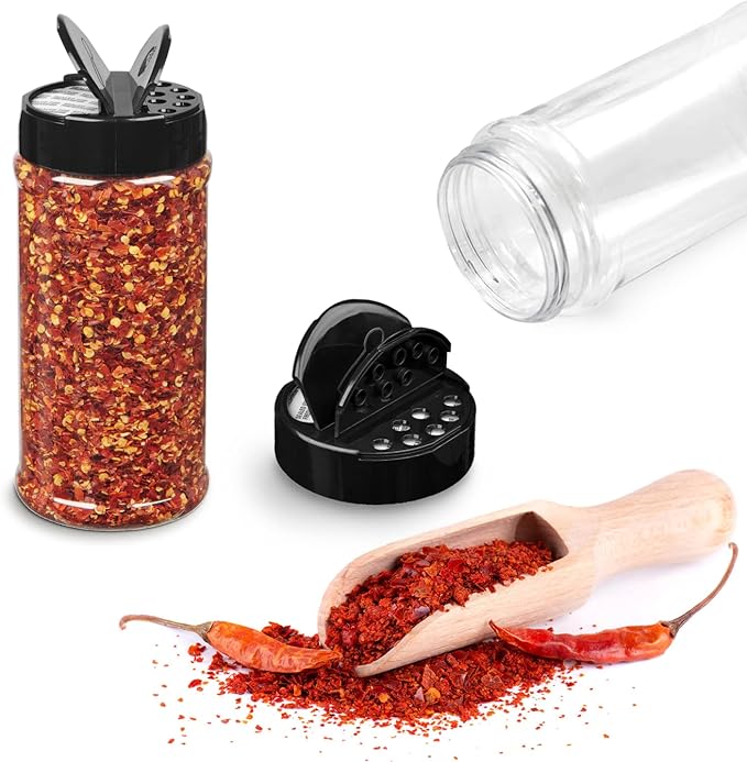 Plastic Spice Jars Bottle Containers with Black Cap, 16 Oz, 6 Pack | Clear Safe Plastic Bottle Containers with Shaker Lids, Lined Cap, PET Material, BPA-Free, Perfect for Herbs & Spices