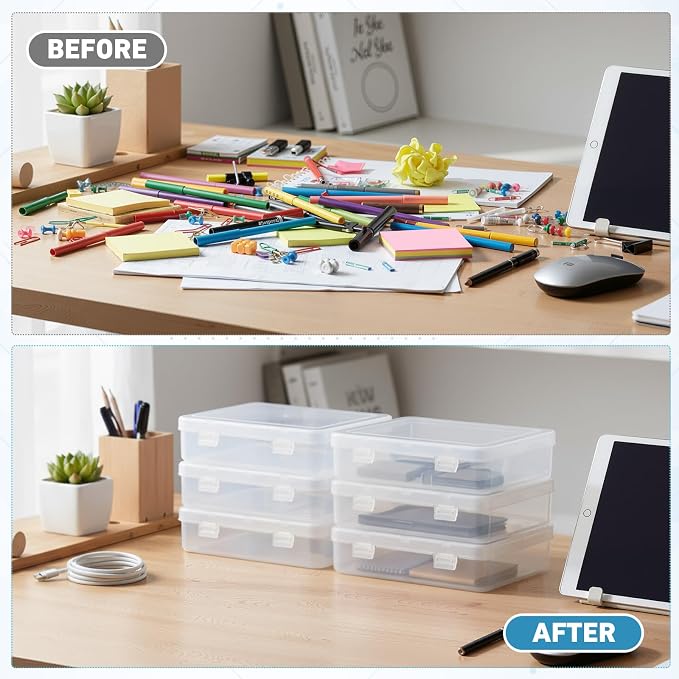 SATINIOR 48 Packs Clear Small Plastic Containers Transparent Storage Box with Hinged Lid for Small Items Crafts Jewelry (5.91 x 5.91 x 1.5 Inches)