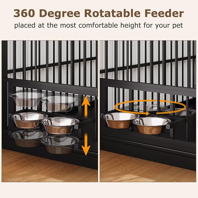 78.7" Extra Large Dog Crate Furniture TV Stand w/ 3 Drawers for 2 Dog | 2-in-1 crate & TV stand w/ removable divider. 3 drawers. 360° steel bowls. Heavy-duty, chew-proof. Fits large breeds.