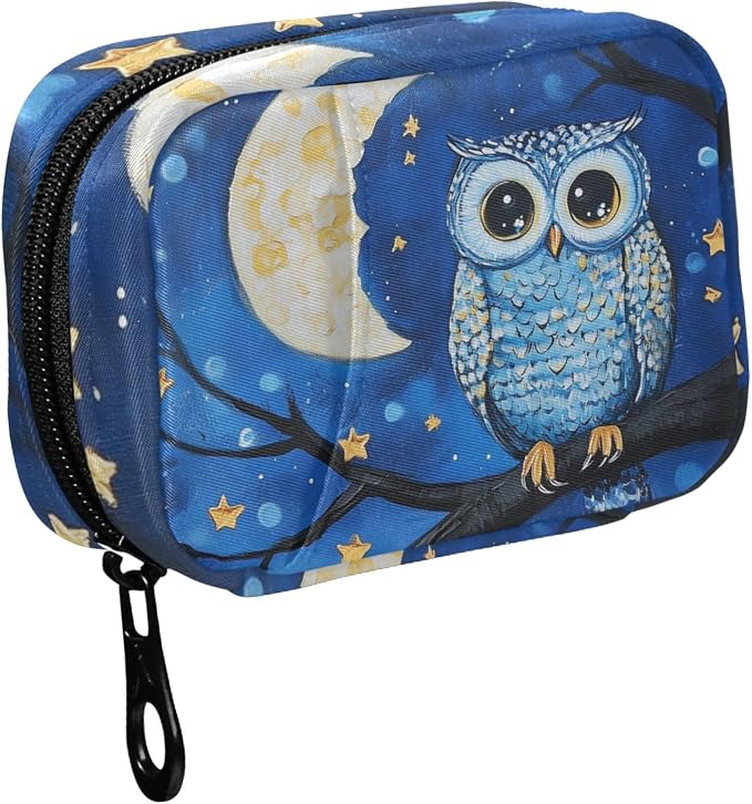 Fustylead Owl Birds on Branch in Night Sky Moon Stars Travel Pill Case Bag with Zipper Weekly Pill Box 8 Compartments 7 Day Personal Pill Case Purse Medicine Case Organizer