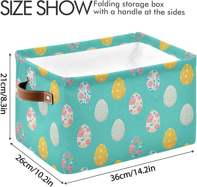 Wamika Happy Easter Day Eggs Storage Basket Fabric Laundry Baskets Easter Rabbit Bunny Spring Storage Boxes Organizer Bag for Baby Cloth Dog Toy Book Storage Cubes Shelf Closet Bins 16×12×8 Inches