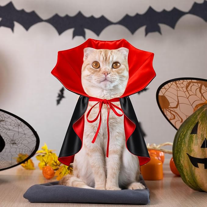 Dog Halloween Costume, Pet Cape for Small Puppy Dogs Cat Funny Red & Black Halloween Costumes with Neck Armor Adjustable Strap Idea for Vampire Party Cosplay (Red, S)
