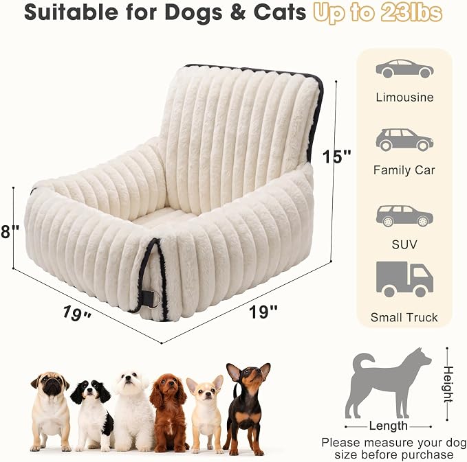 MIXJOY 6-in-1 Dog Car Seat for Small/Medium Dogs up to 25 lbs, Multi-Functional Dog Carrier for Car with Detachable Washable Cover, Pet Travel Bed with Clip-On Safety Leash, Beige