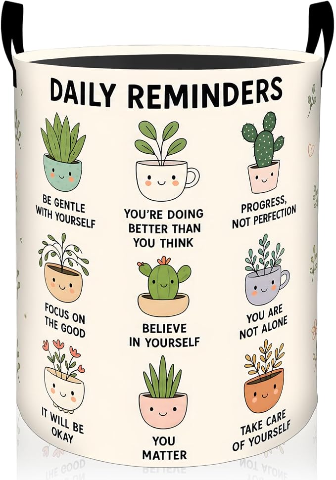 Cute Plant Laundry Basket, Inspirational Potted Botanical Oxford Cloth Dirty Clothes Collapsible Hamper for Room Decor, Garden Gifts, Toy Organizer 19.7 x 15.7 Inches for Bedroom Bathroom Dorm