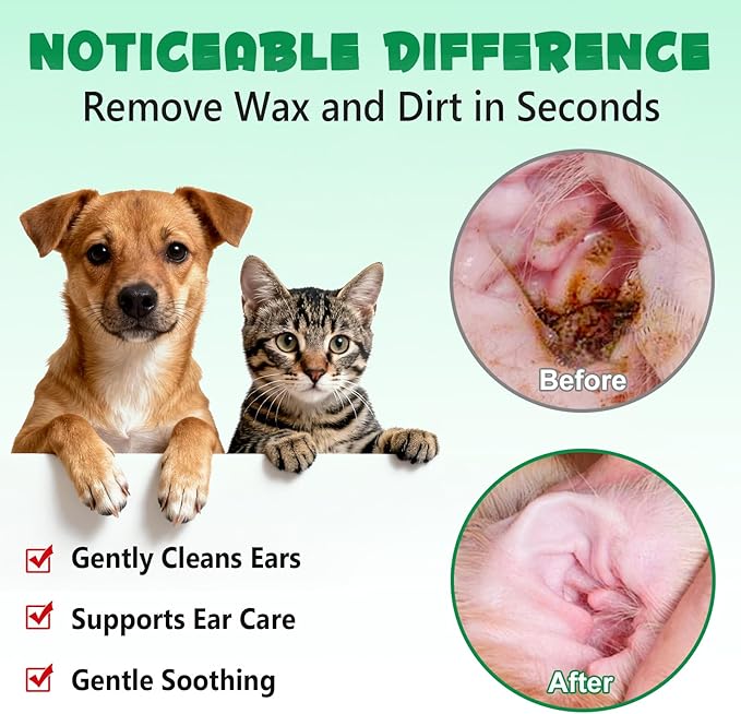 Ear Cleaner for Dogs & Cats – Gentle Plant-Based Formula with Soothing Relief, 10 Single-Use Tubes (1.5 mL Each) | Daily Ear Cleaning Solution for Pets