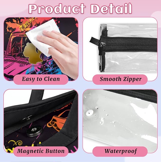Monster Truck Makeup Bag for Women Hanging Roll-Up Travel Organizer Toiletry Kit with 4 Removable Compartments, Cartoon Cars
