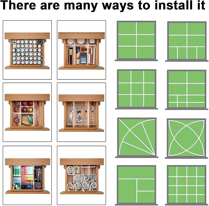 12Pcs Adjustable Drawer Dividers 0.1Inch Thickness DIY Grid Dividers 40x5cm Plastic Organizer Separator for Socks Underwear Makeup Cosmetic Clothes